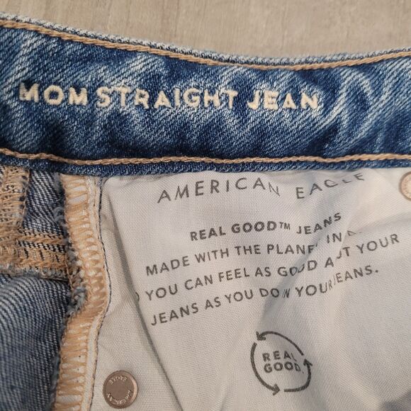 American Eagle Mom Straight Jeans Size 0 (24x27) Blue Medium Wash Denim Pants - Picture 5 of 7